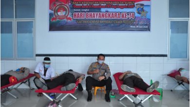 Photo of HUT Bhayangkara Ke-74, SPN Hinai Poldasu Gelar Donor Darah